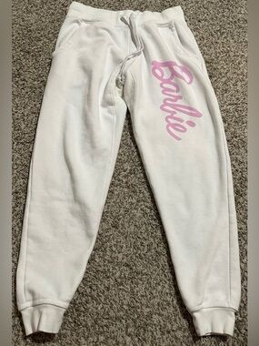 Barbie White Jogger Sweatpants with Pink Script Logo